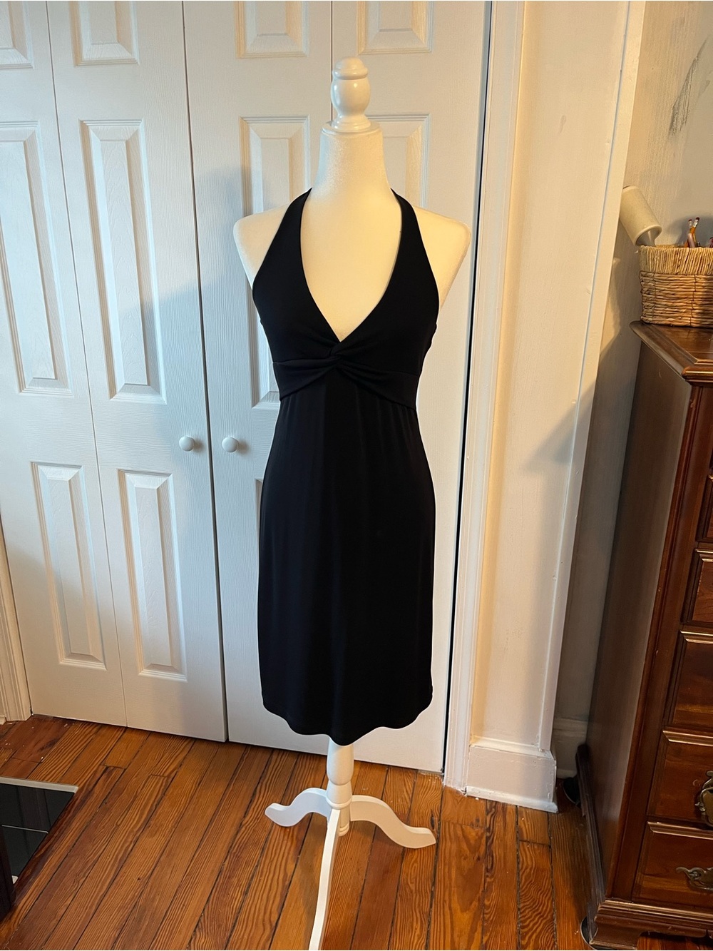BCBGMaxAzria Black Halter Twist-Front One-Piece Swim Dress